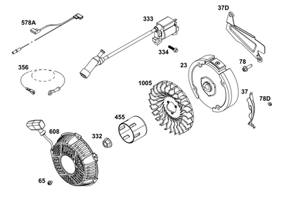 Flywheel, Ignition, And Starter Group Diagram and Parts List for 130G32-0258-H1 100000 - 19Z999 Briggs and Stratton Engine